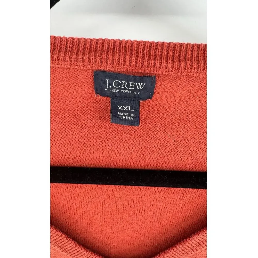 J.Crew Men's Cotton-Cashmere V-Neck Sweater Size XXL Burnt Orange Preppy